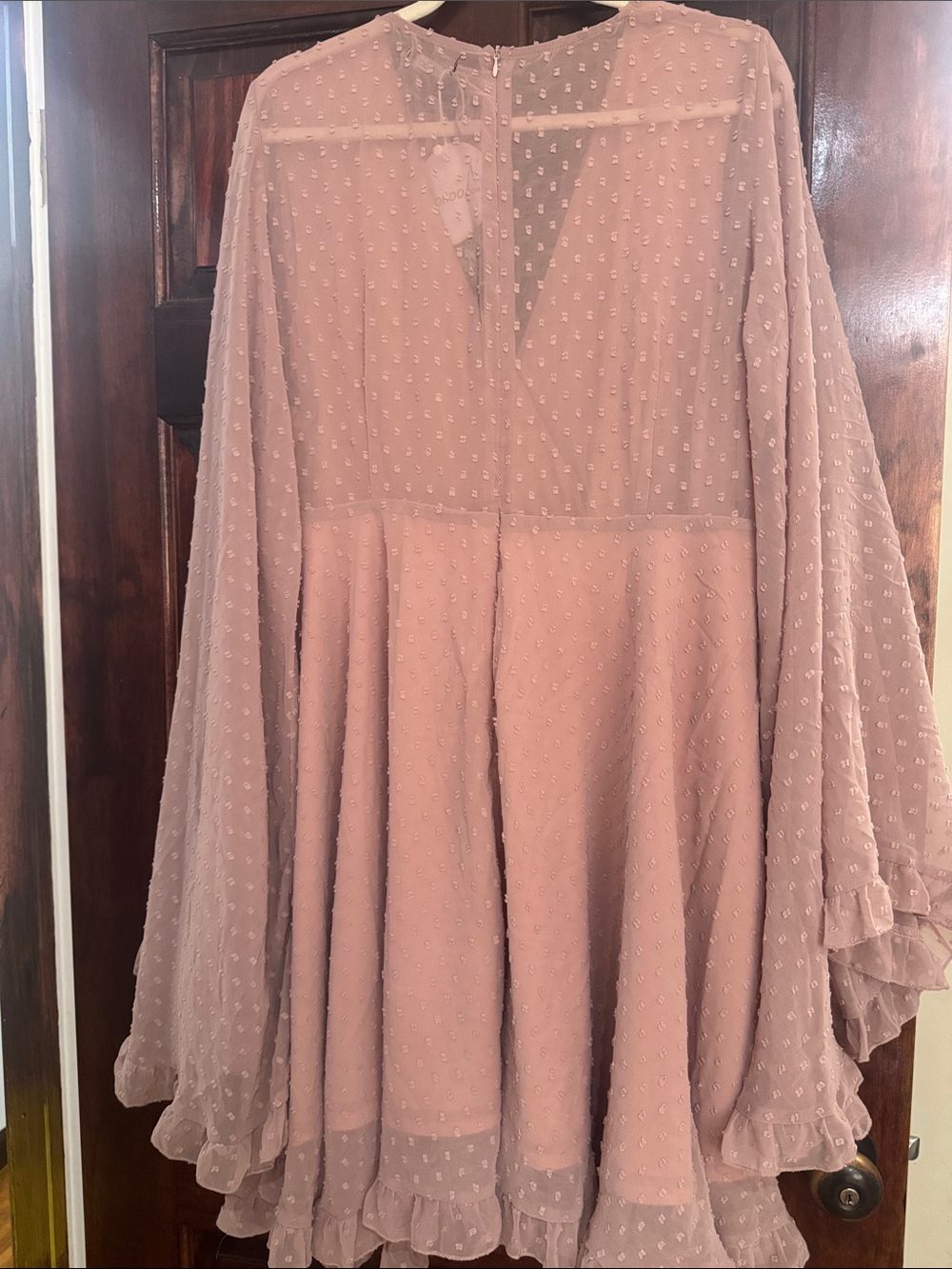 Boohoo Plus Mauve Dotted Ruffle Long Sleeve Dress - Picture 6 of 6